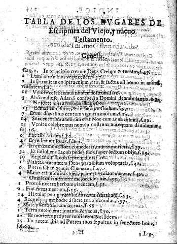 Tabla de los lvgares de Escritura del Viejo, y nueuo Testamento