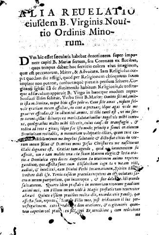 Alia revuelatio eiufdem B. Virginis Nouitio Ordinis Minorum.