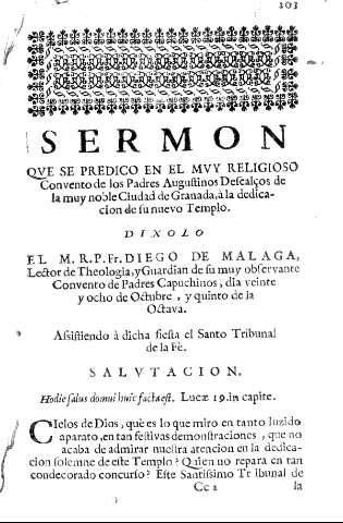 Sermon qve se predico en el mvy religioso Convento...