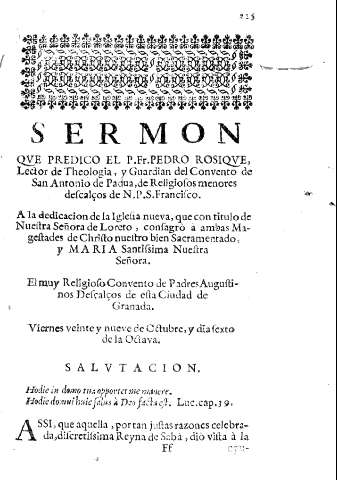 Sermon qve predico el P.Fr.Pedro Rosiqve...