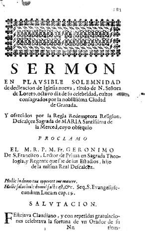 Sermon en plavsible solemnidad de dedicacion de Iglesia nueva...