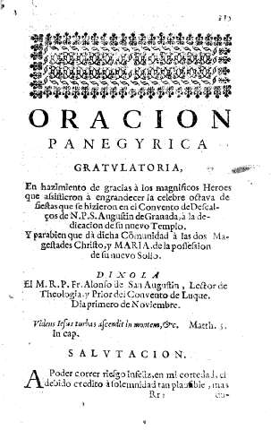 Oracion panegyrica gratvlatoria...