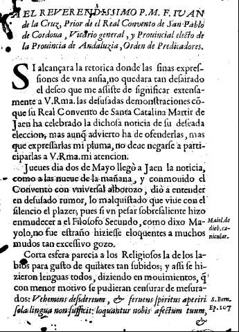 El reverrendissimo P.M.F.Iuan de la Cruz...
