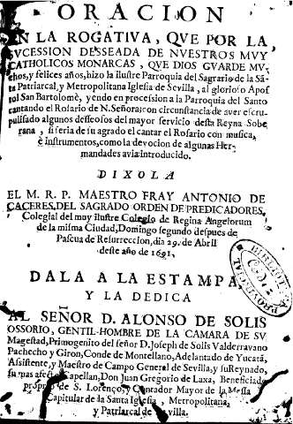 Oracion en la rogativa, que por la svcession...