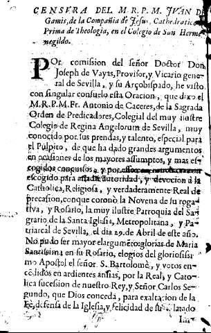 Censvra del M.R.P.M. Jvuan de Gamis...