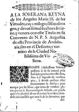 A la soberana Reyna de los Angeles Maria SS. de las Virtudes...
