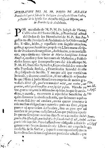 Aprobacion del M. Fr. Diego de Aldana...