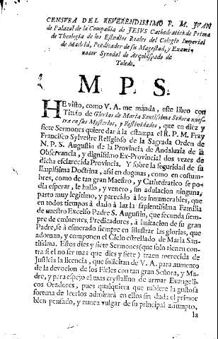 Censvra del reverendissimo F. M. Juan de Palazol...