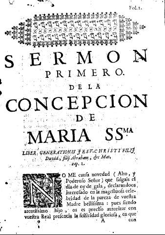 Sermon Primero. De la cocepcion de Maria SSma.