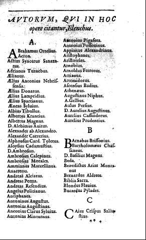 Avtorvm, qvi in hoc opere citantur, Elenchus