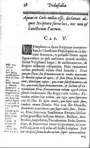Cap. V. Aquas in Coelo nullas esse, declarati aliquot Scripturae sacrae loci, nec non et Sanctorum Patrum