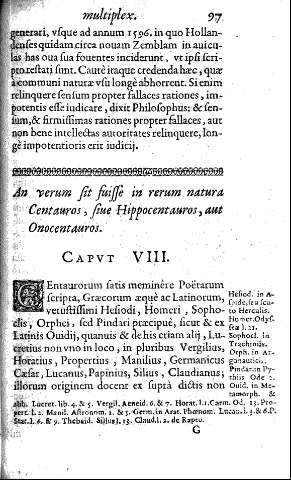 Capvt VIII. An verum sit fuisse in rerum natura Centauros, fiue Hippocentauros, aut Onocentauros