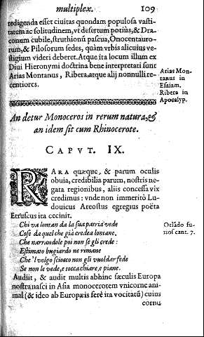 Capvt. IX. An detur Monoceros in rerum natura, et an idem sit cum Rhinocerote