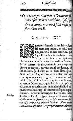 Capvt XII. An verum sit viperas in Venerem furentes suos mares trucidare, ipsas'que deinde dirupto vtero à filiis nasci gestientibus occidi