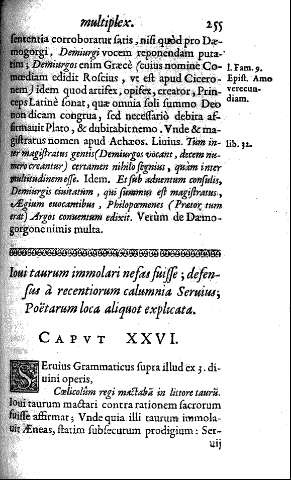 Capvt XXVI. Ioui taurum immolari nefas fuisse ; defensus à recentiorum calumnia Seruius; Poëtarum loca aliquot explicata