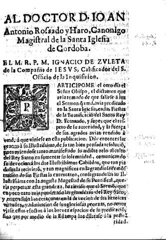 Al doctor D. Ioan Antonio Rossado y Haro,Canonigo Magistral de la Santa Iglesia de Cordoba