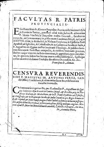 Facvltas R. Patris Provincialis - Censvra Reverendissimi...