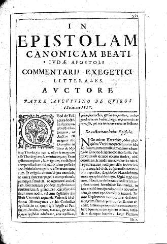 In Epistolam canonicam beati Ivdae Apostoli. Commmentarii exegetici litterales