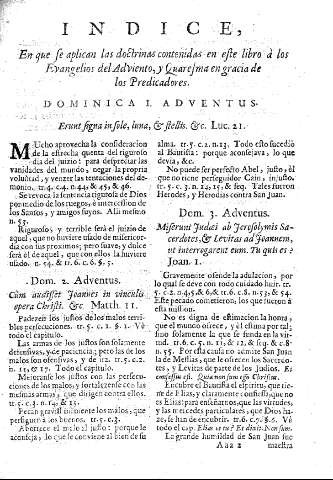 Indice, en que se aplican las doctrinas contenidas en este libro à los Evangelios del Adviento, y Quaresma en gracia de los Predicadores