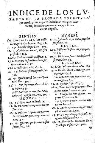 Indice de los lvgares de la Sagrada Escritvra que en esta priomera parte se declaran mas particularmente