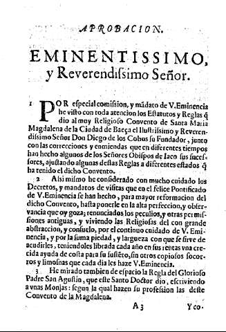 Aprobacion. Eminentissimo, y reverendissimo Señor