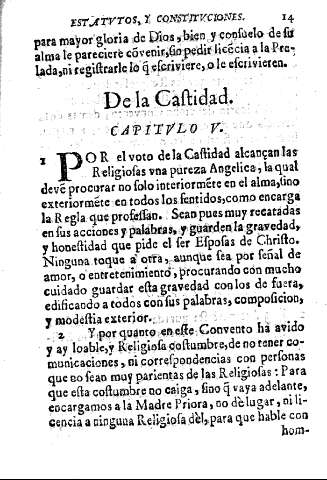 De la Castidad. Capitvlo V.