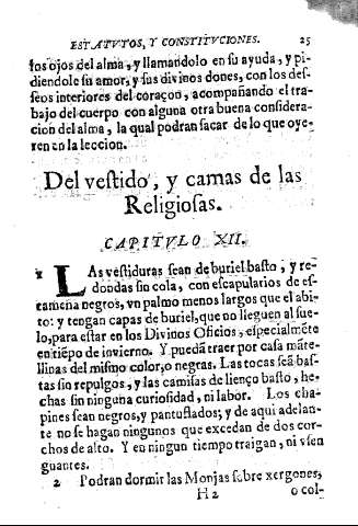 Del vestido, y camas de las Religiosas. Capitvlo XII.