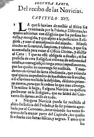 Del recibo de las Novicias. Capitvlo XVI.