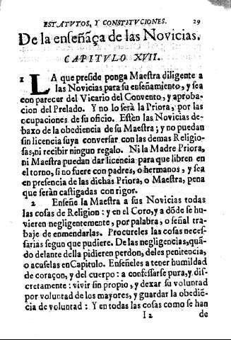 De la enseñaça de las Novicias. Capitvlo XVII.
