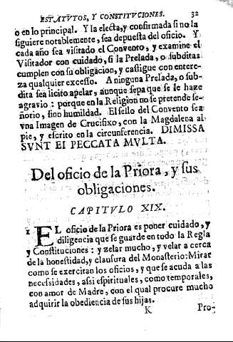Del oficio de la Priora, y sus obligaciones. Capitvlo XIX.