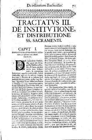Tractatvs III. De Institvtione, et distributione SS. Sacramenti