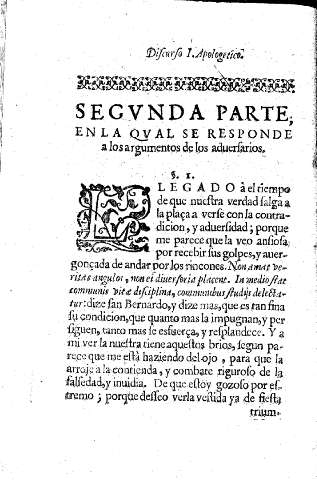 Segvnda Parte, en la qval se responde a los argumentos aduersarios  