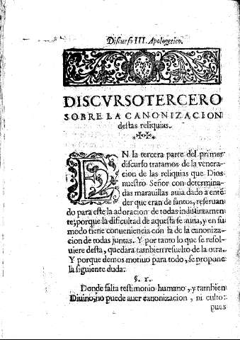 Discvrso Tercero. Sobre la canonizacion destas reliquias