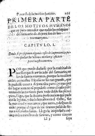 Primera Parte De los motivos hvmanos que ay para entender que todas las reliquias del Santuario de Arjona son de santos martyres