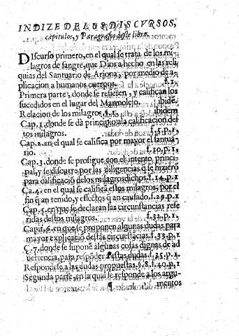 Indize de los Discvrsos, Capitulos, y Paragrafos deste libro