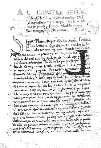 Al illvstre señor lofredo lercato Gouernador del Marquesado de Estepa