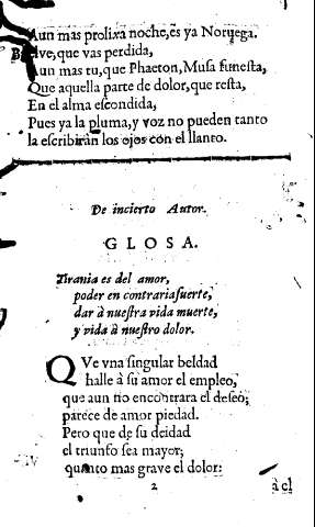 De incierto Autor. Glosa.