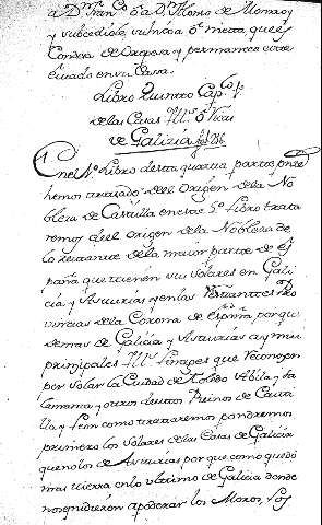 Libro quintto Cap. 1º delas Casas Ills. ô Ricarve Galizia