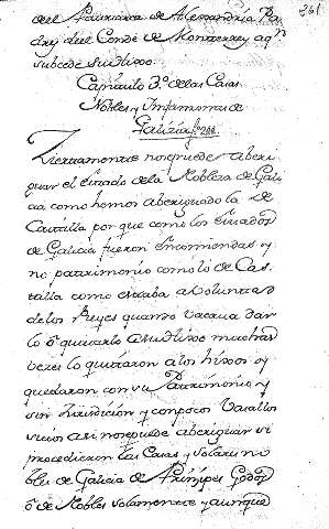 Capitulo 3º delas Casas Nobles y Infanzonas de Galizia