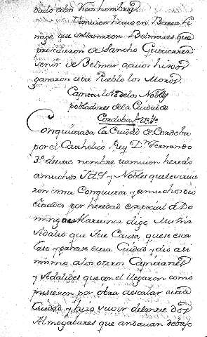 Capitulo 10º delos Nobles pobladores dela Ciudadde Cordoba