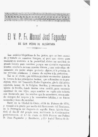 El V. P. Fr. Manuel José Fagundez de San Pedro de Alcántara