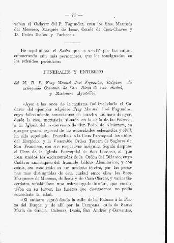 Funerales y entierro del M. R. P. Fray Manuel José Fagundez Religioso del extinguido Convento de San Diego de esta ciudad, y Misionero Apostólico