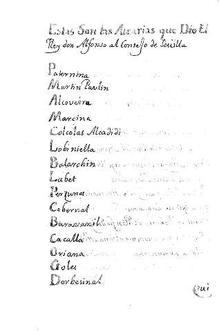 Estas son las alcarias que dio el Rey don Alfonso al consejo de Seuilla