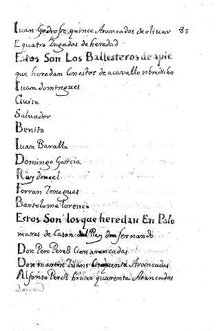 Estos son los ballesteros de apie que heredan con estos de acavallo sobredichos 