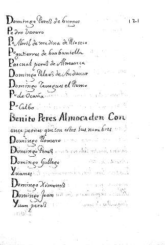 Benito Peres Almocaden con once personas que son estos sus nombres