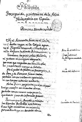 Philothea perseguida, y victoriosa de la falsa philosophia en España. Romance hendecasilabo