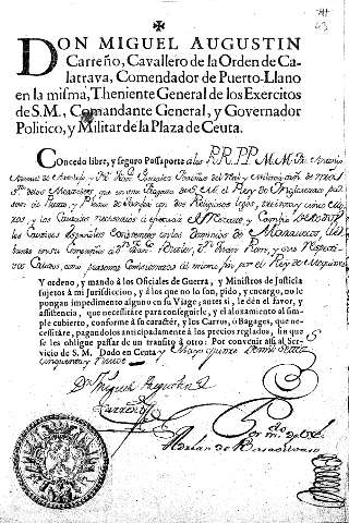 Don Miguel Augustin Carreño, Cavallero de la Ordeb de Calatrava, Comendador de Puerto-Llano en la misma ...