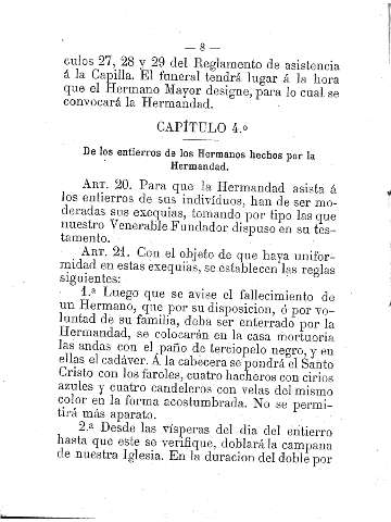 Capítulo 4º. De los entierros de los Hermanos hechos por la Hermandad