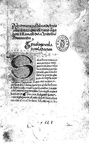 A q comiença el libro de Lucio Aneo Seneca que escriuio agalion llamase dela vida bieabenturada. Prologo enla trasladaçion