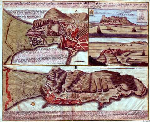 Neuester und exacter plan und prospect von der stadt, vestung, bay und fortification von Gibraltar...